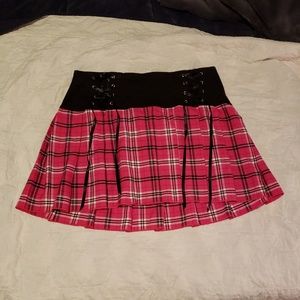 Tripp NYC hot pink plaid pleated lace up skirt 14